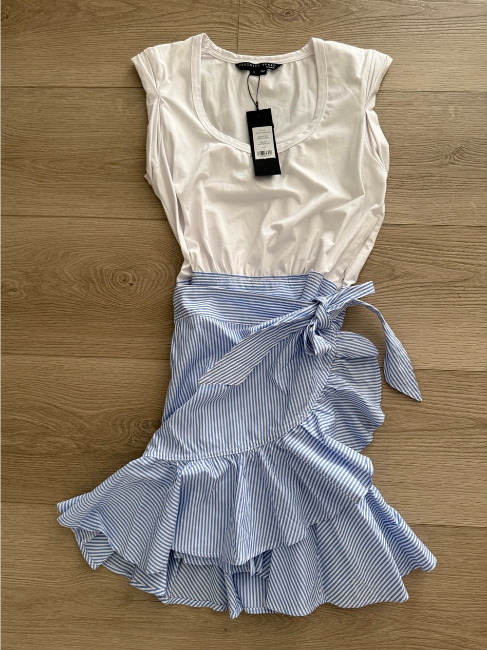Veronica Beard Addyson Dress Blue & White Striped Asymmetrical Wrap Skirt